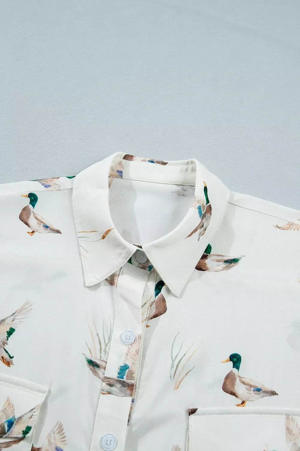 Mallard Printed Button Flap Pocket Short Sleeve Shirt