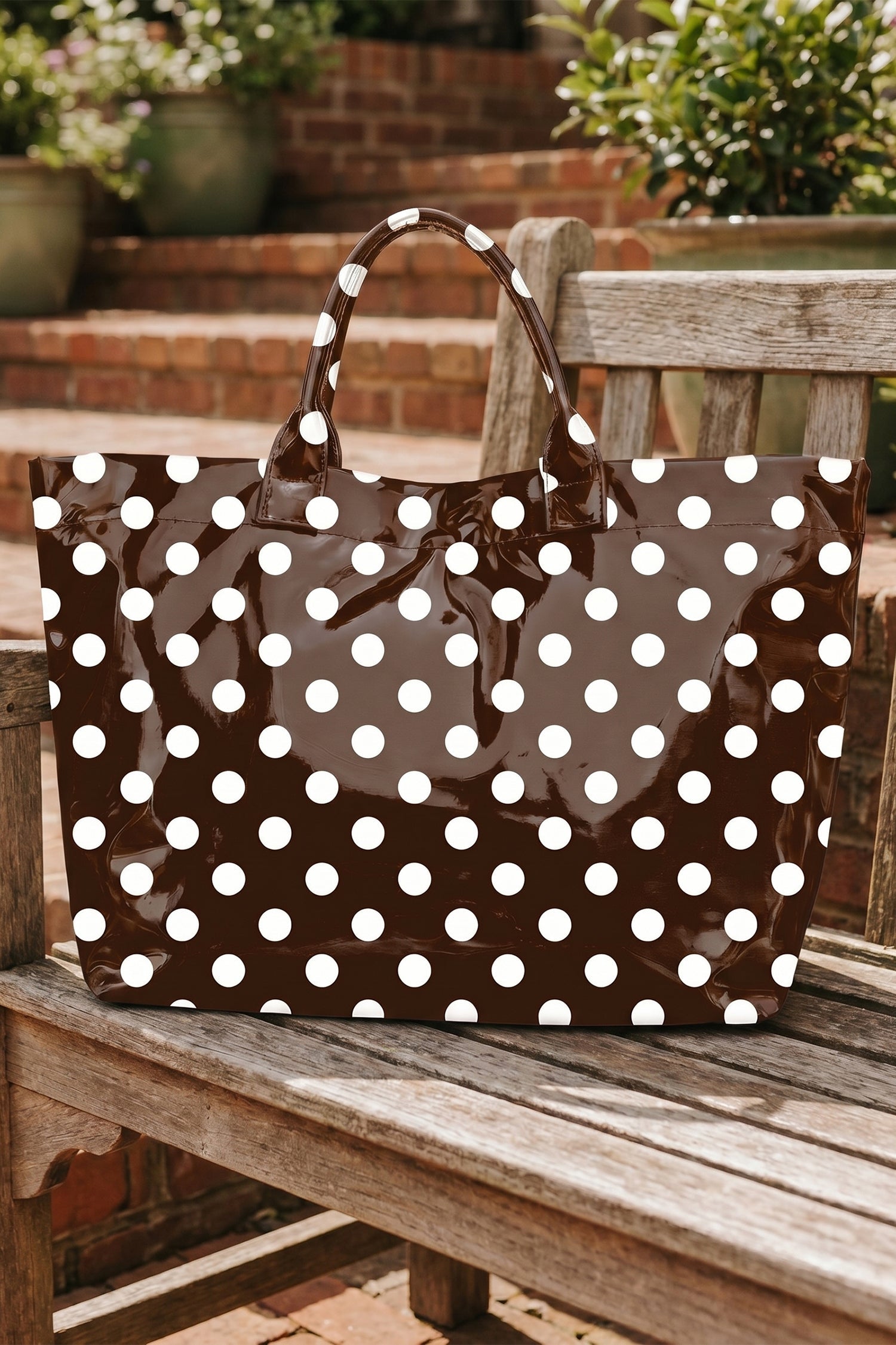 Sky Blue Patriotic Stars and Stripes Pattern Vinyl Glossy Tote Bag