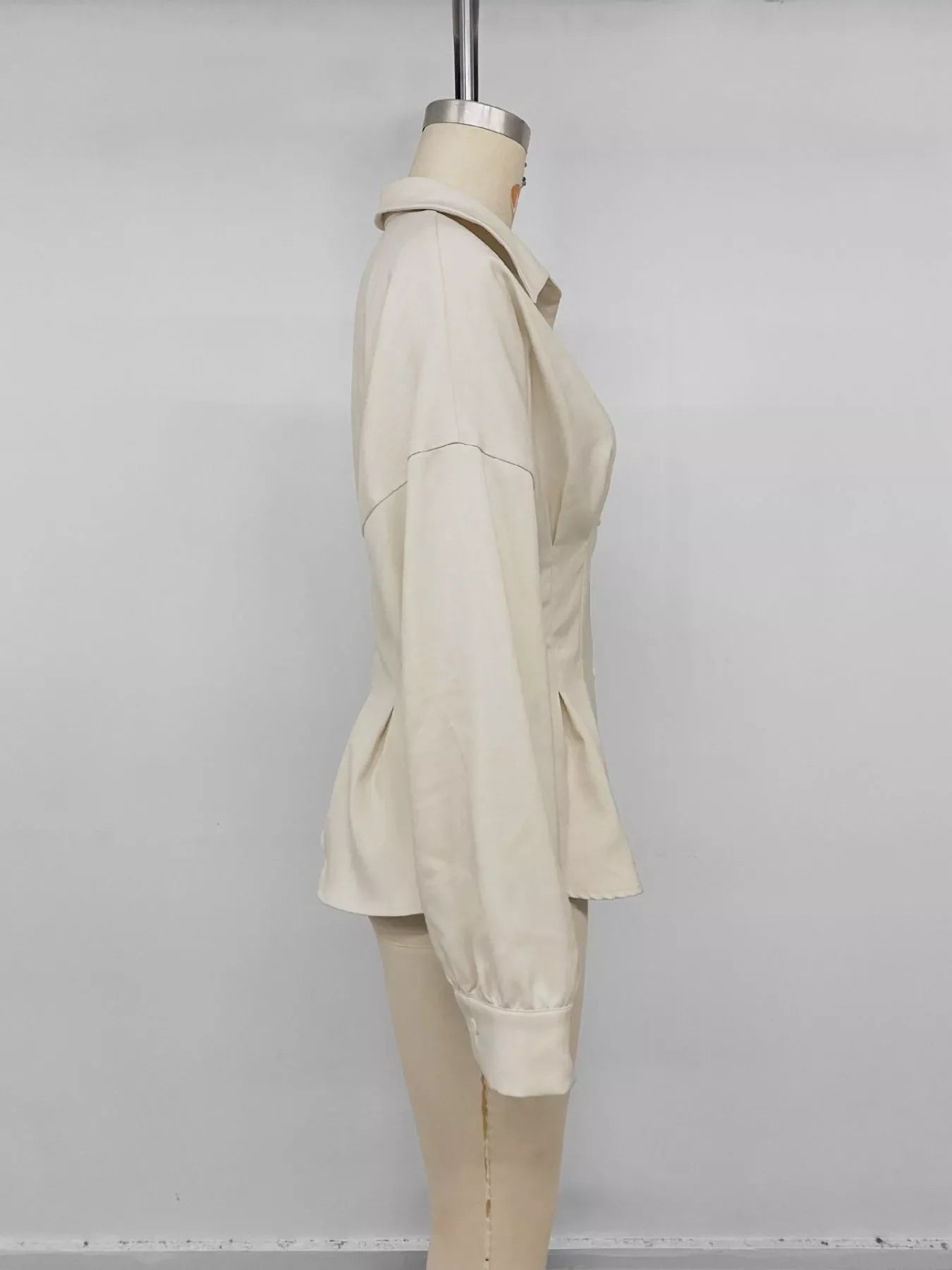 Ruched Button-Up Peplum Shirt