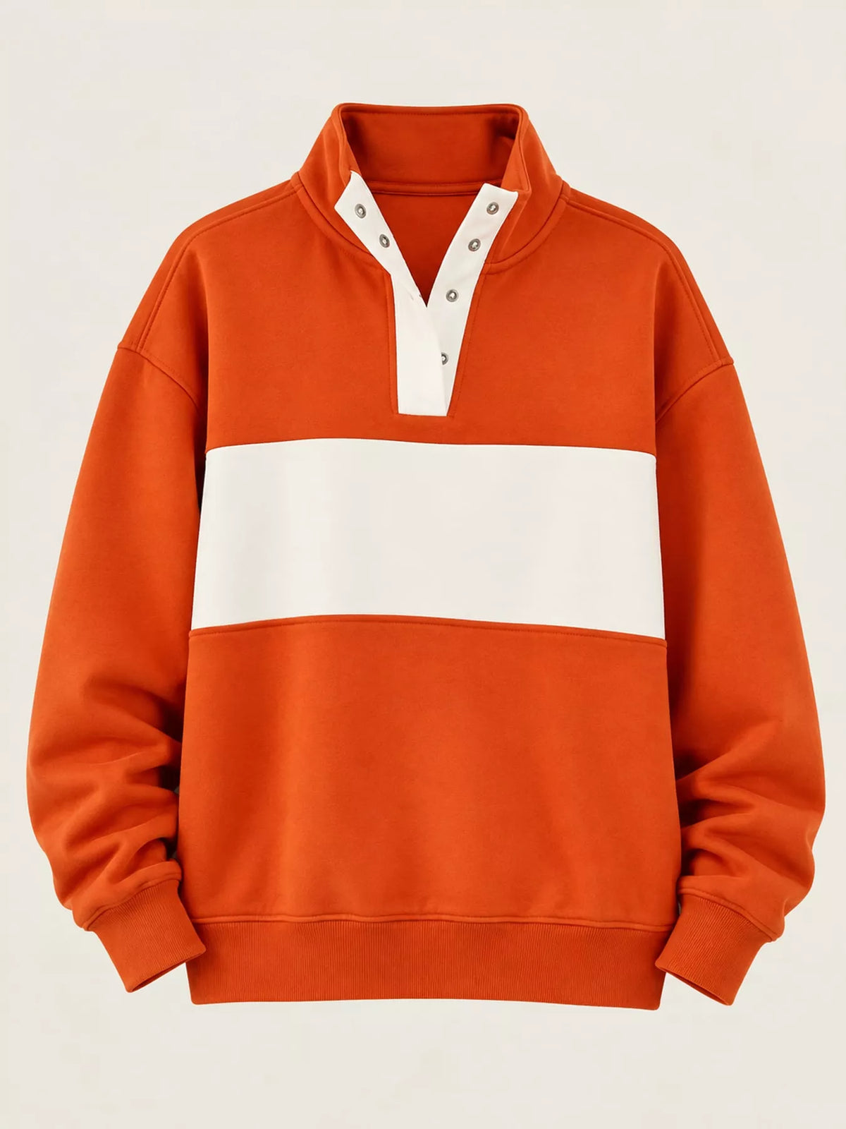 Full Size Color Block Snap-Button Sweatshirt Plus Size