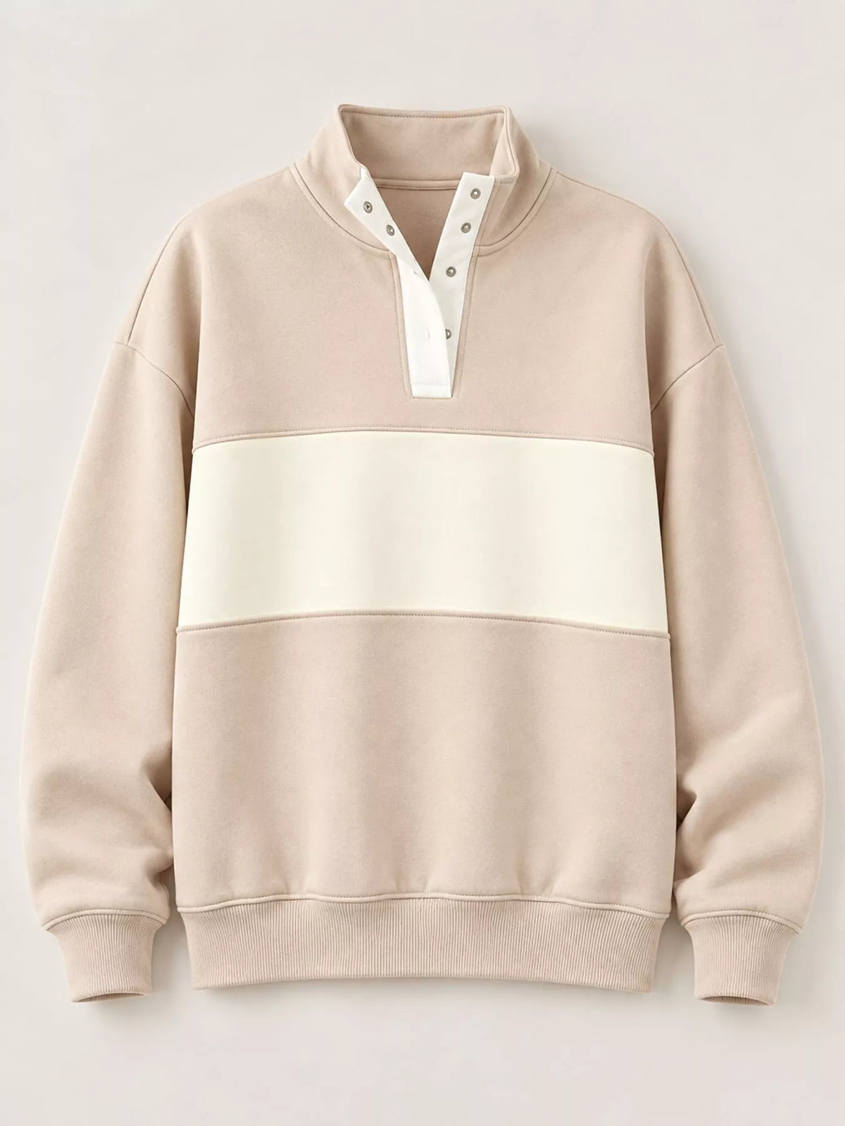 Full Size Color Block Snap-Button Sweatshirt Plus Size