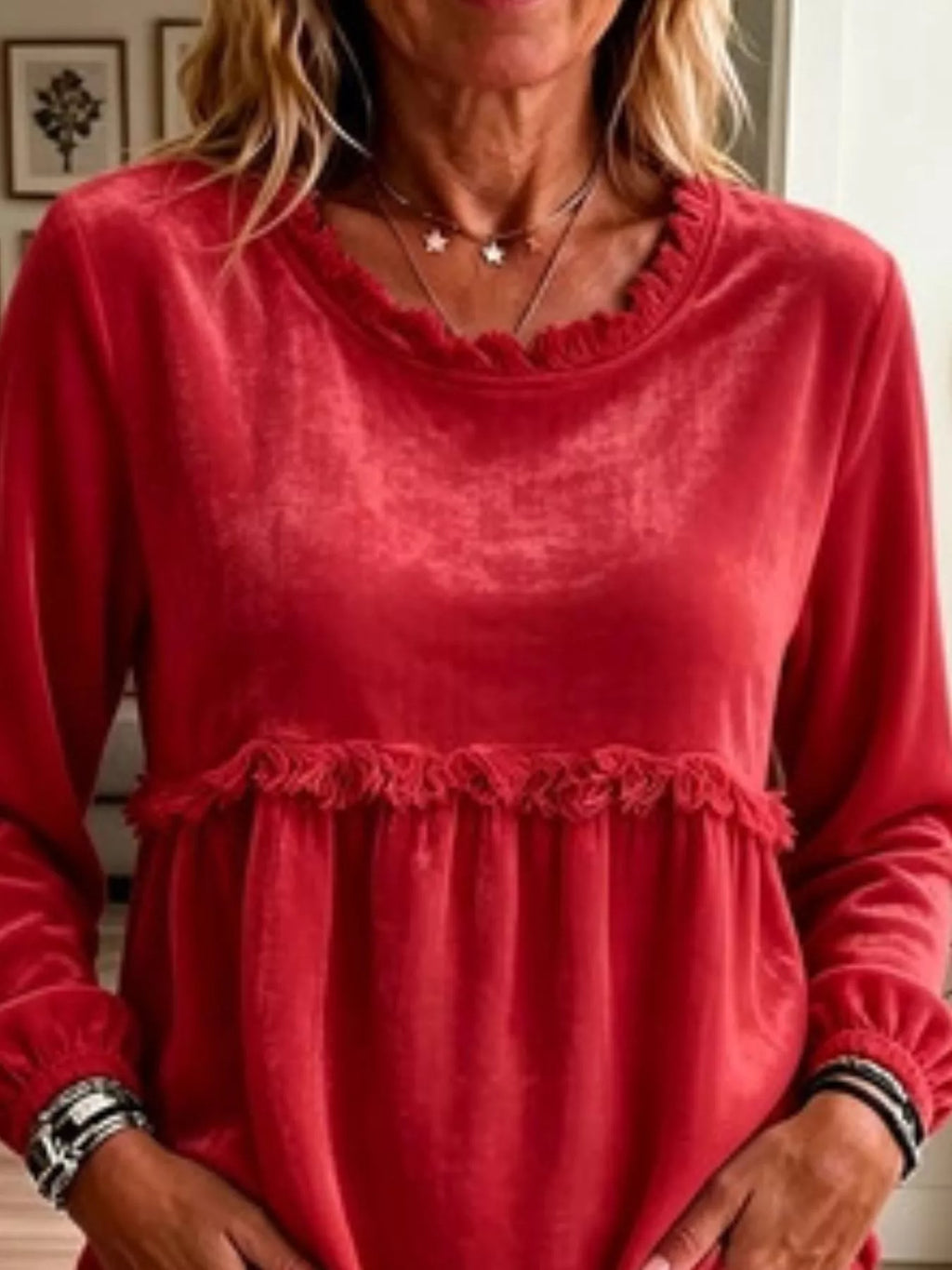 Fringed Hem Long Sleeve T-Shirt