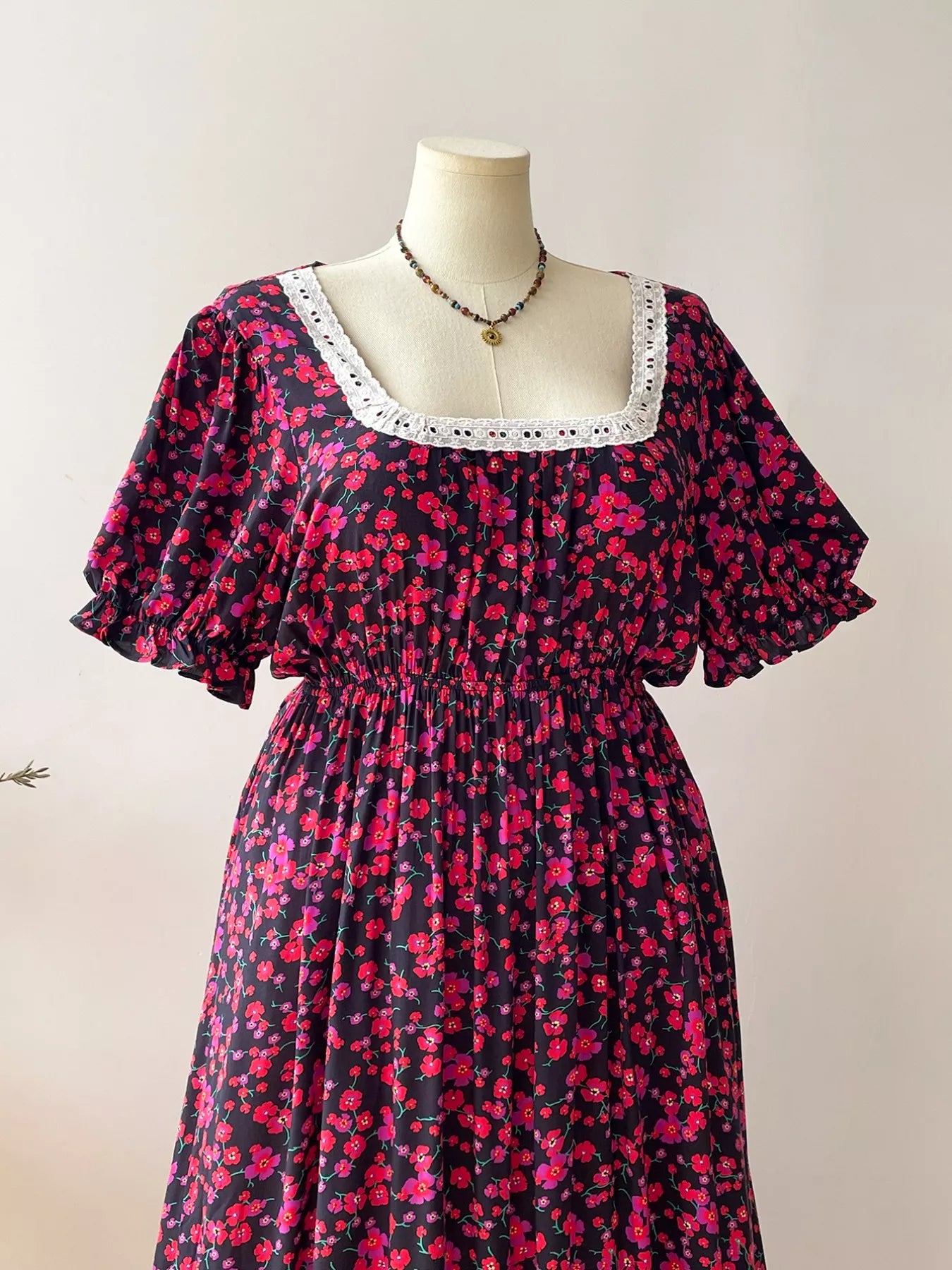 Floral Square Neck Short Sleeve Dress