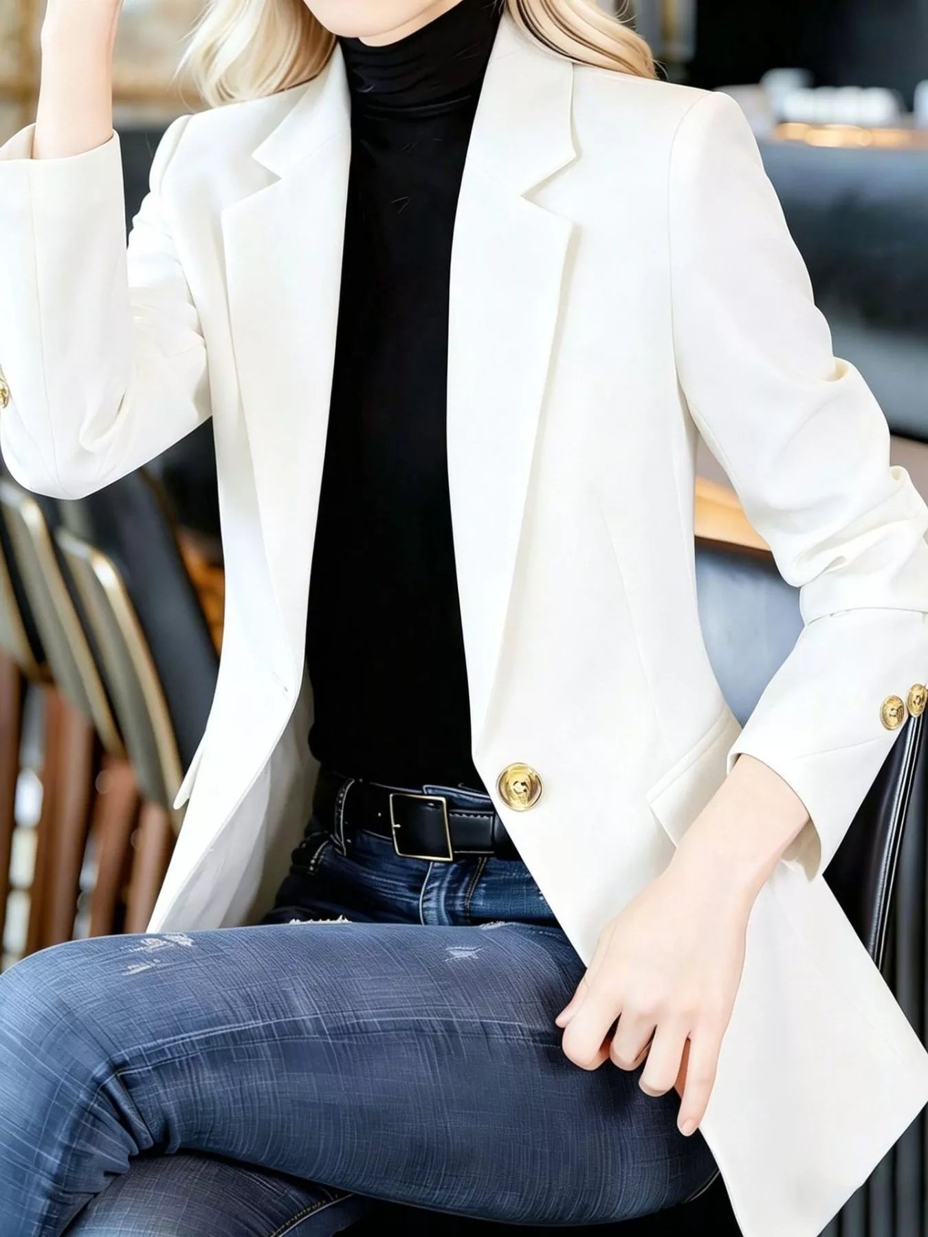 Full Size One Button Lapel Collar Blazer Plus Size