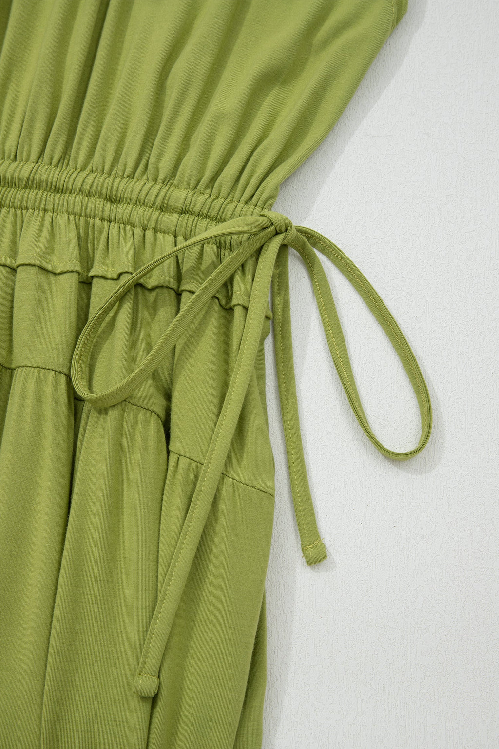 Solid V-Neck Cap Sleeve Elastic Waist Dress
