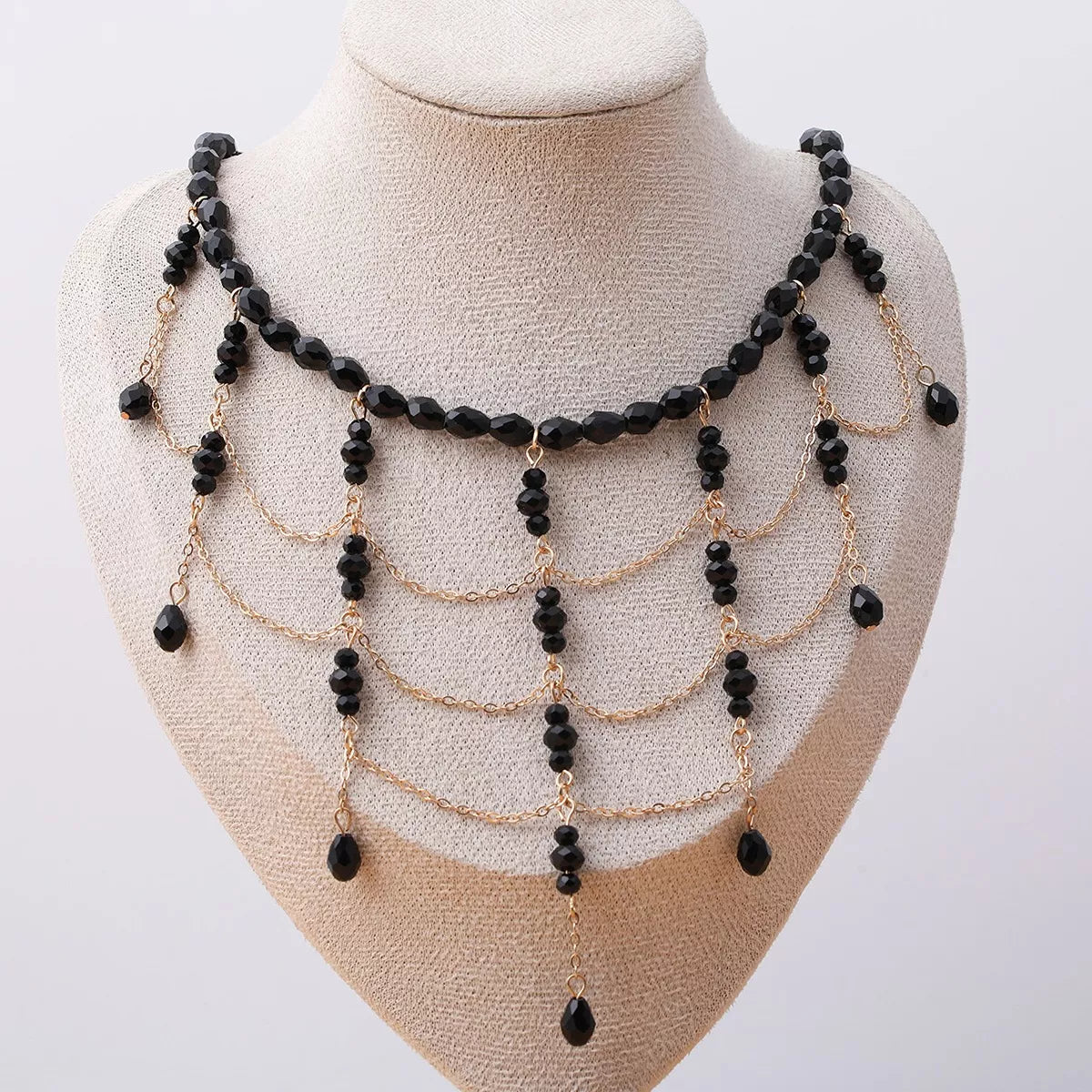 Beaded Choker Necklace with Draping Chains