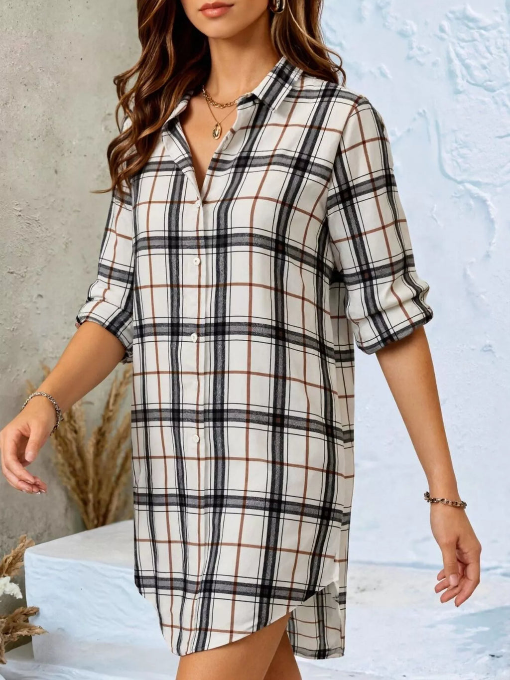 Plaid Button-Down Shirt Dress