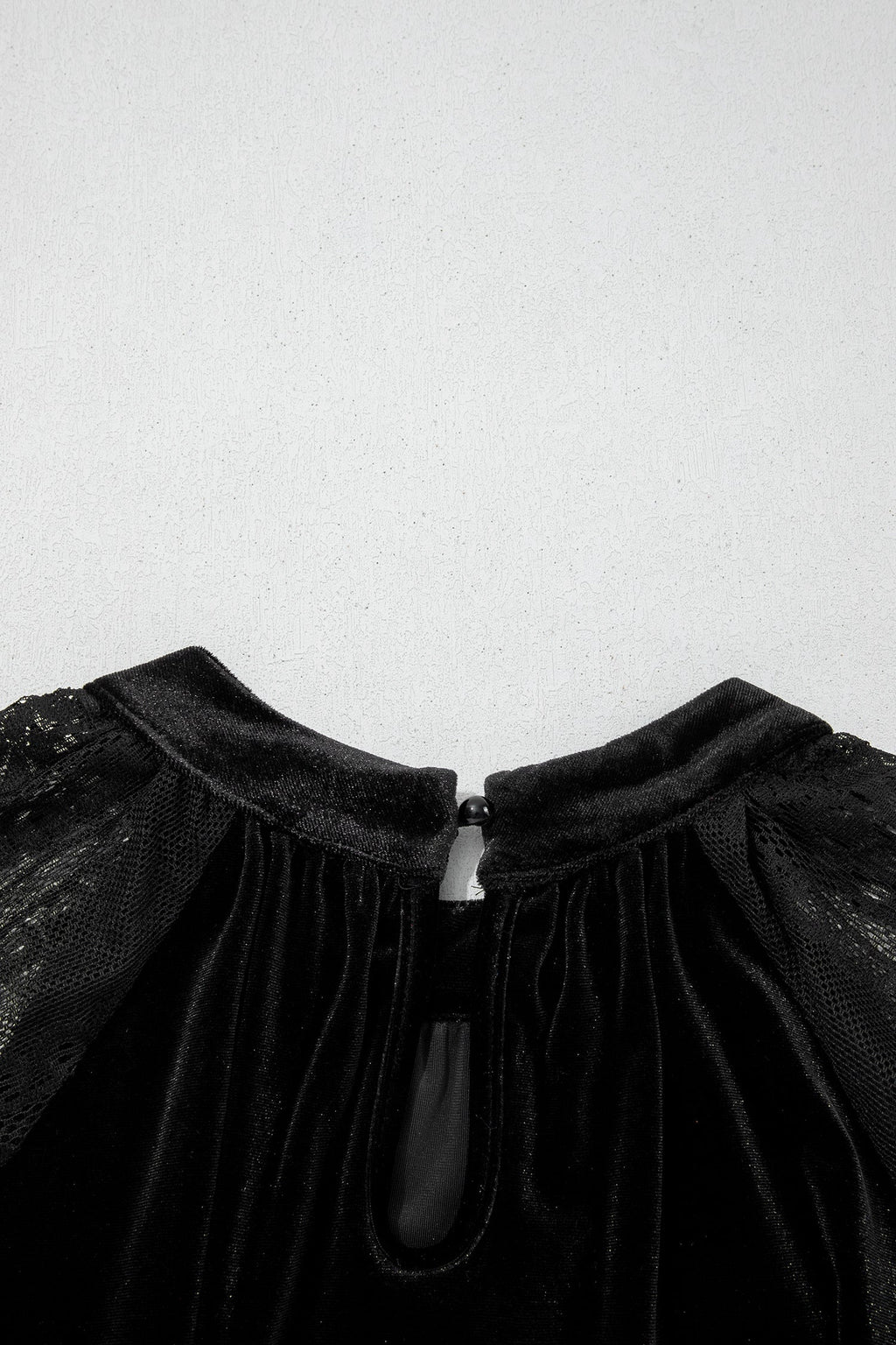 Color Black Solid Color Sheer Lace Long Sleeve Patchwork Stand Neck Velvet Blouse