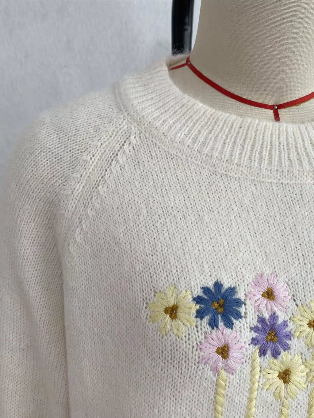 Floral Embroidered Round Neck Sweater