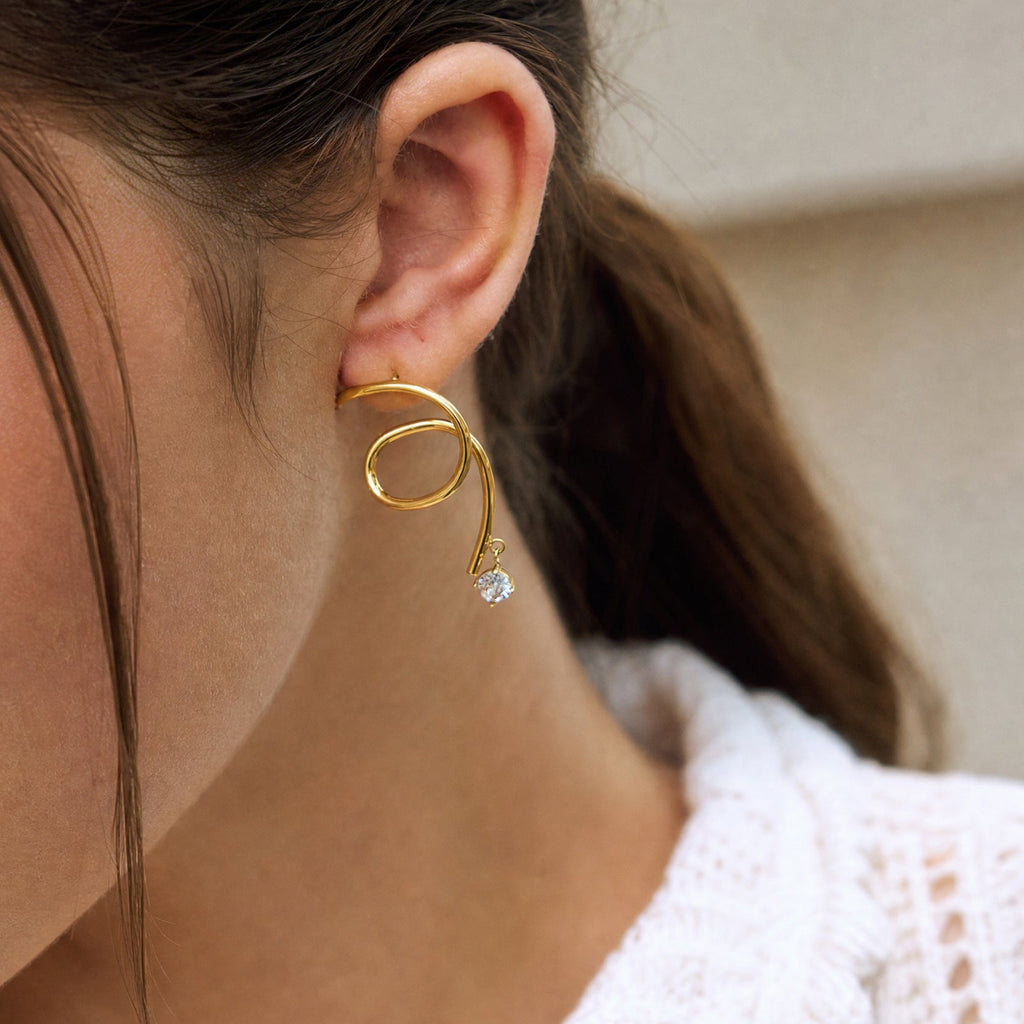 Asymmetric Linear Zircon Earrings