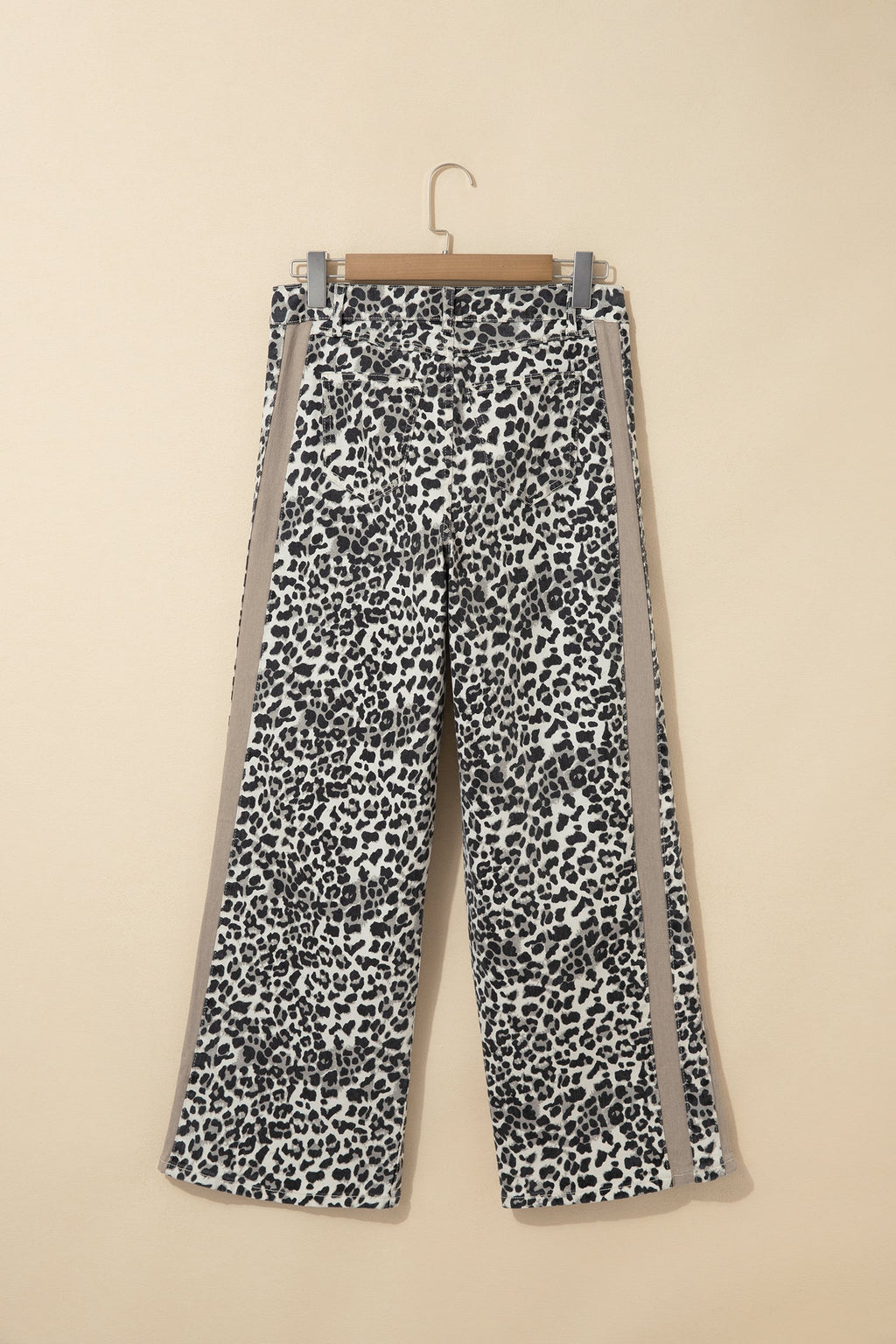 Khaki Leopard Print Drawstring Waist Straight Leg Jeans