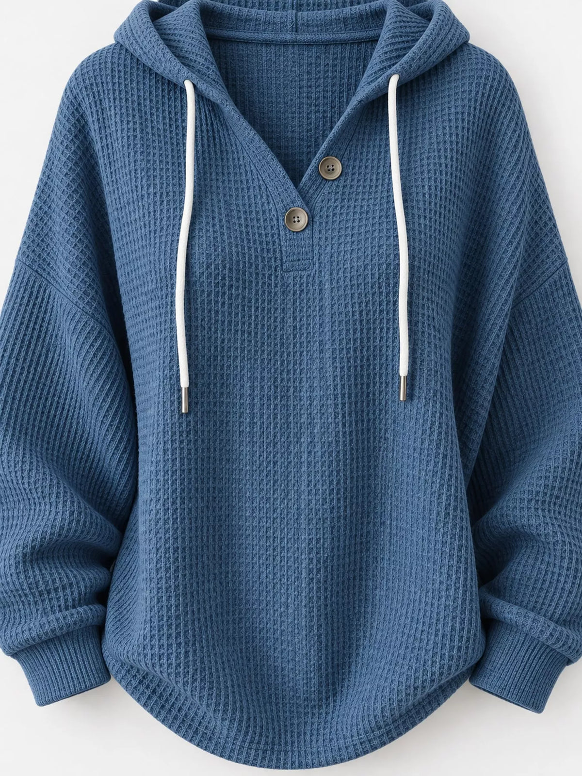 Full Size Waffle Knit Button Detail Hoodie Plus Size