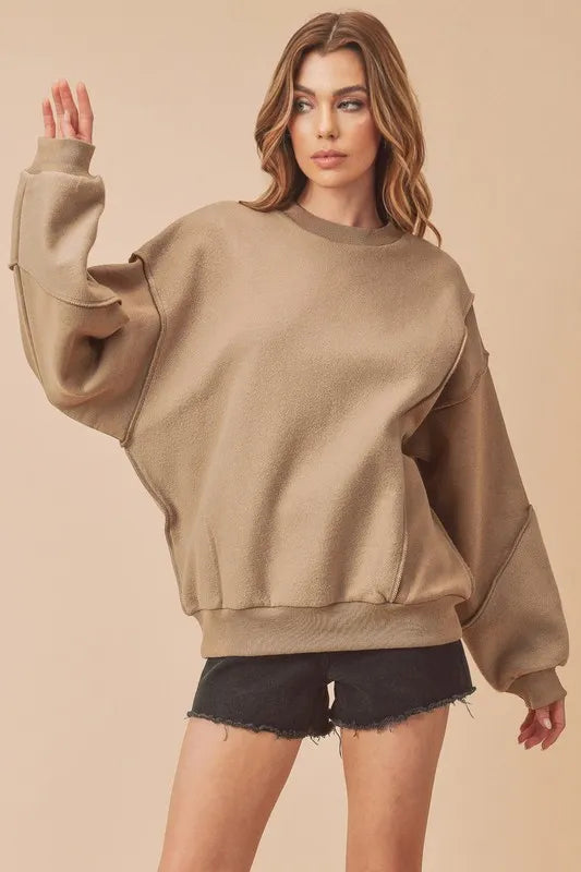Exposed Seam Drop Shoulder Sweatshirt with Raw Hem