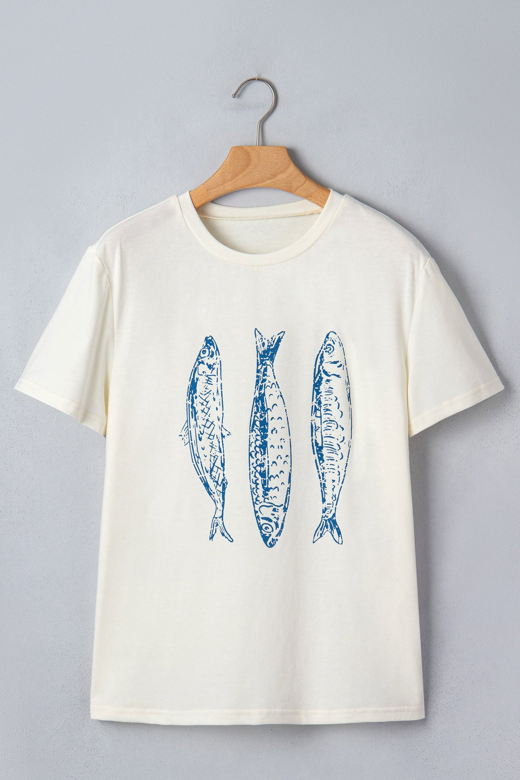 White Fish Print Short Sleeve Round Neck T Shirt