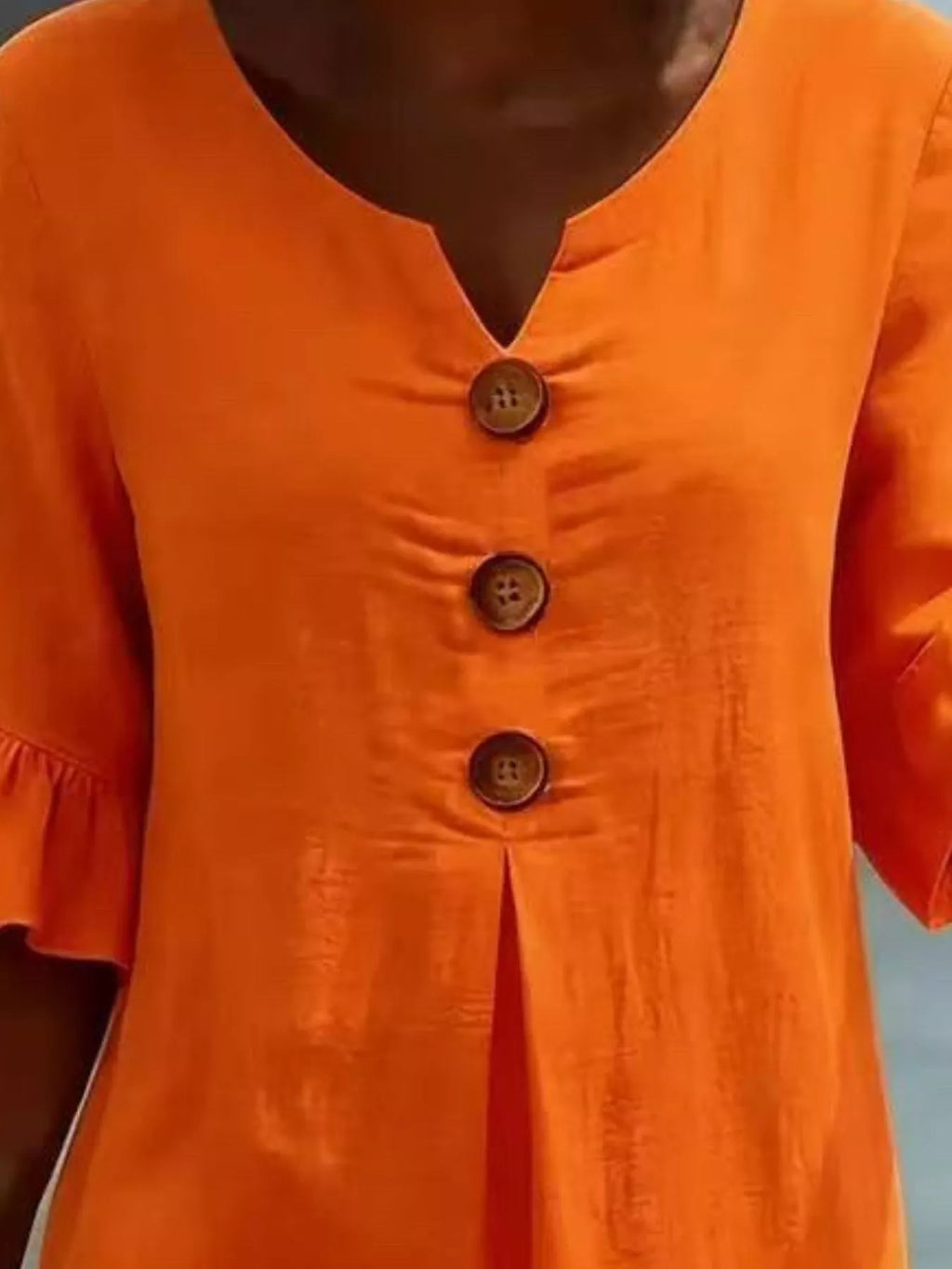 Full Size Decorative Button Ruffle Half Sleeve Dress Plus Size