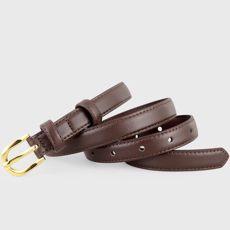 Leather Belt with Golden Buckle