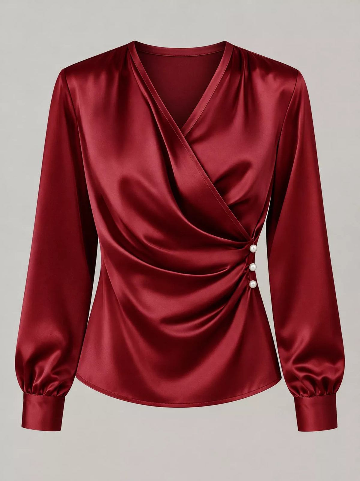 Satin Surplice Long Sleeve Blouse