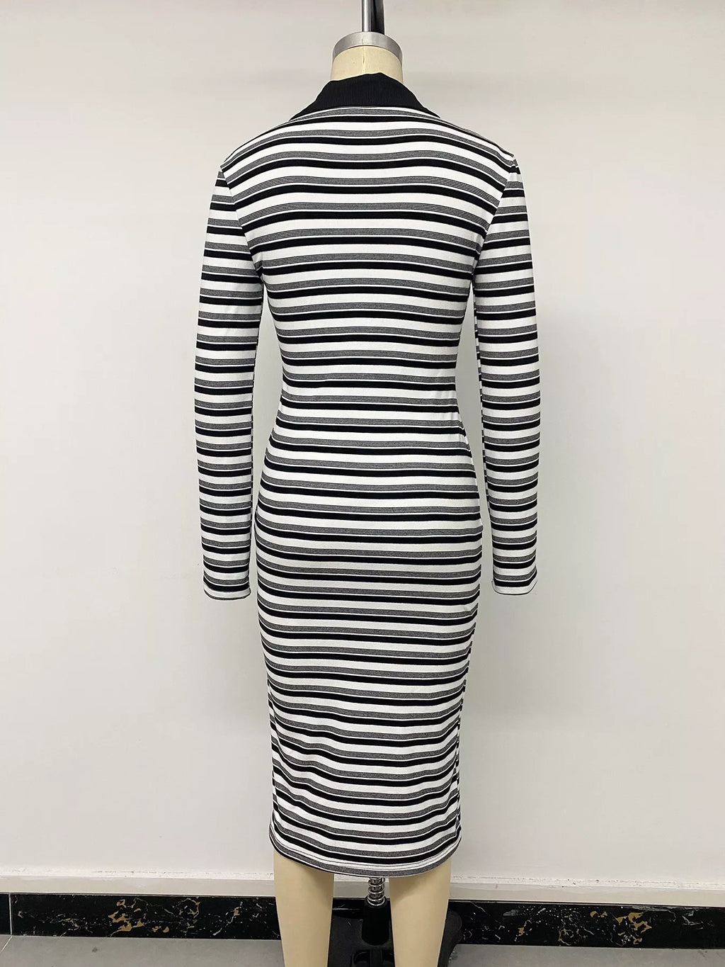 Striped Polo Collar Midi Dress