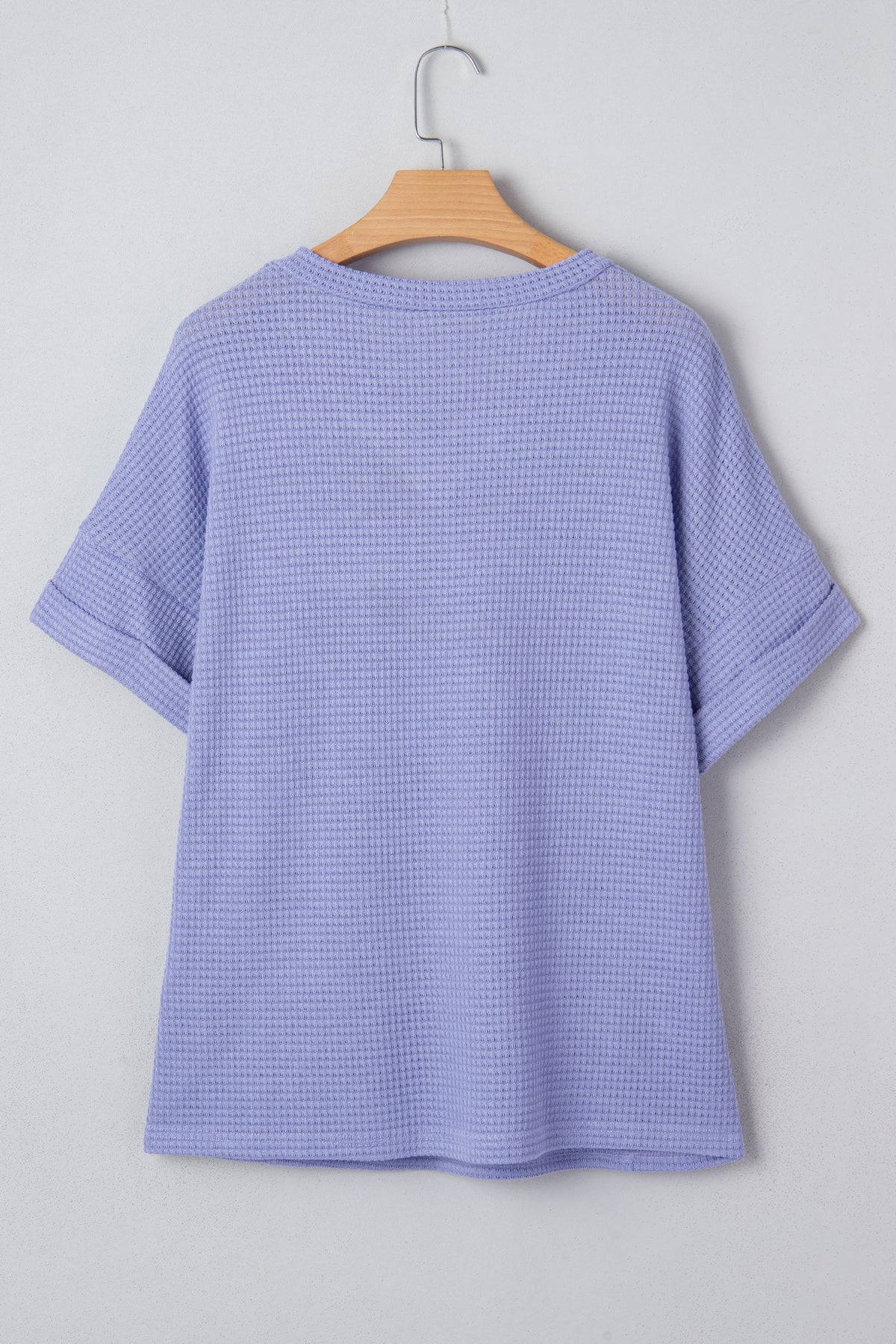 Solid Waffle Knit V-Neck Short Sleeve Top