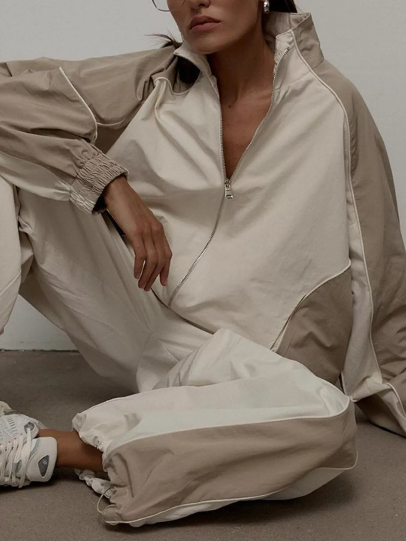 Color Block Zip Up Outerwear and Pants Set