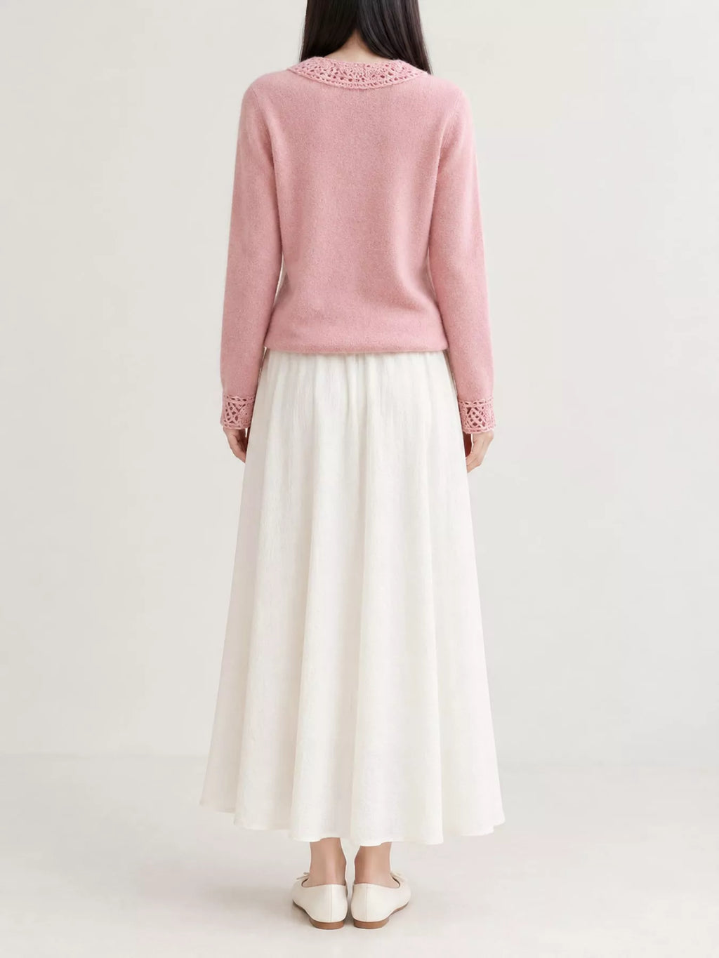 Lace-Collar Button Down Knit Cardigan