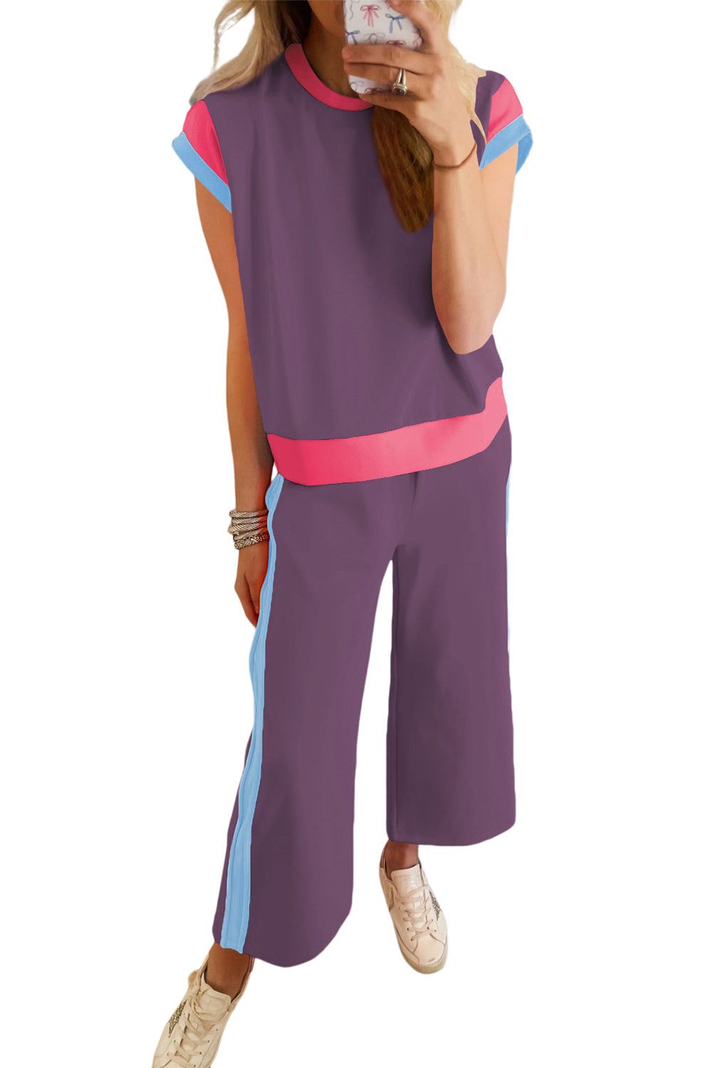 Valerian Color Block Detail Casual Two-piece Set