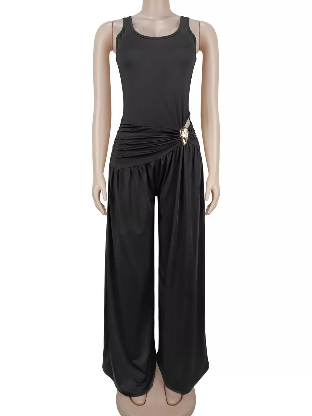 Cutout Detail Sleeveless Wide-Leg Jumpsuit