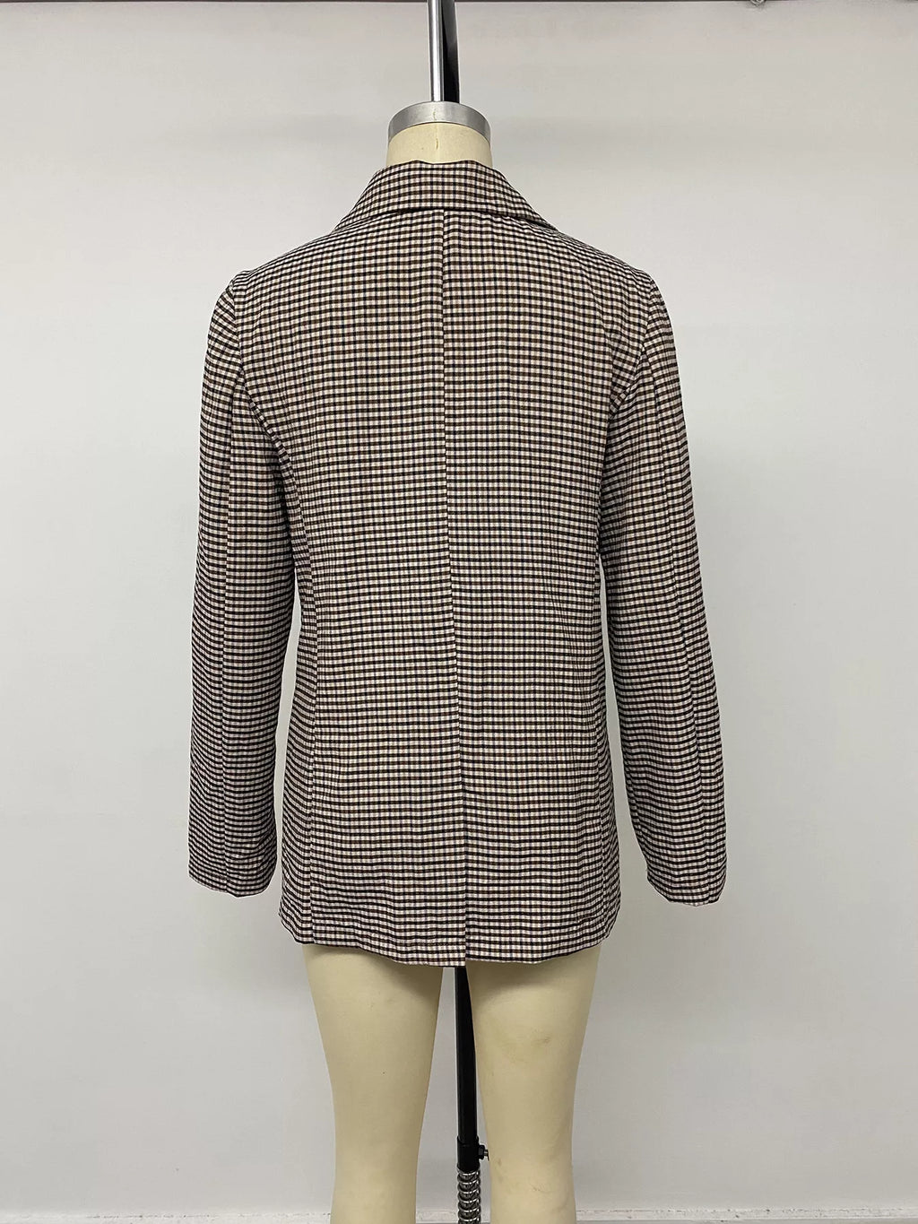 Plaid Lapel Collar Double-Breasted Blazer