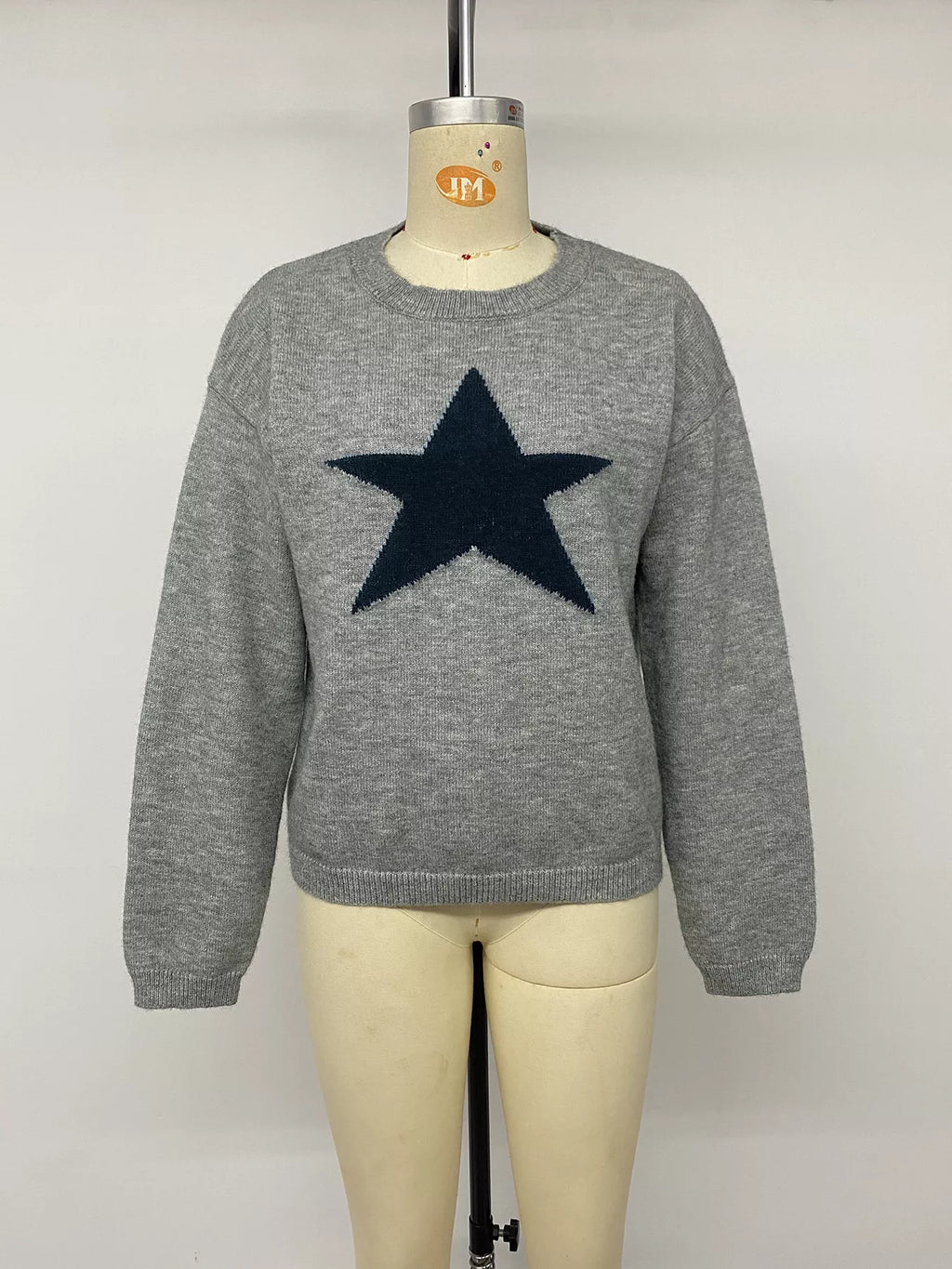 Star-Patterned Dropped Shoulder Sweater