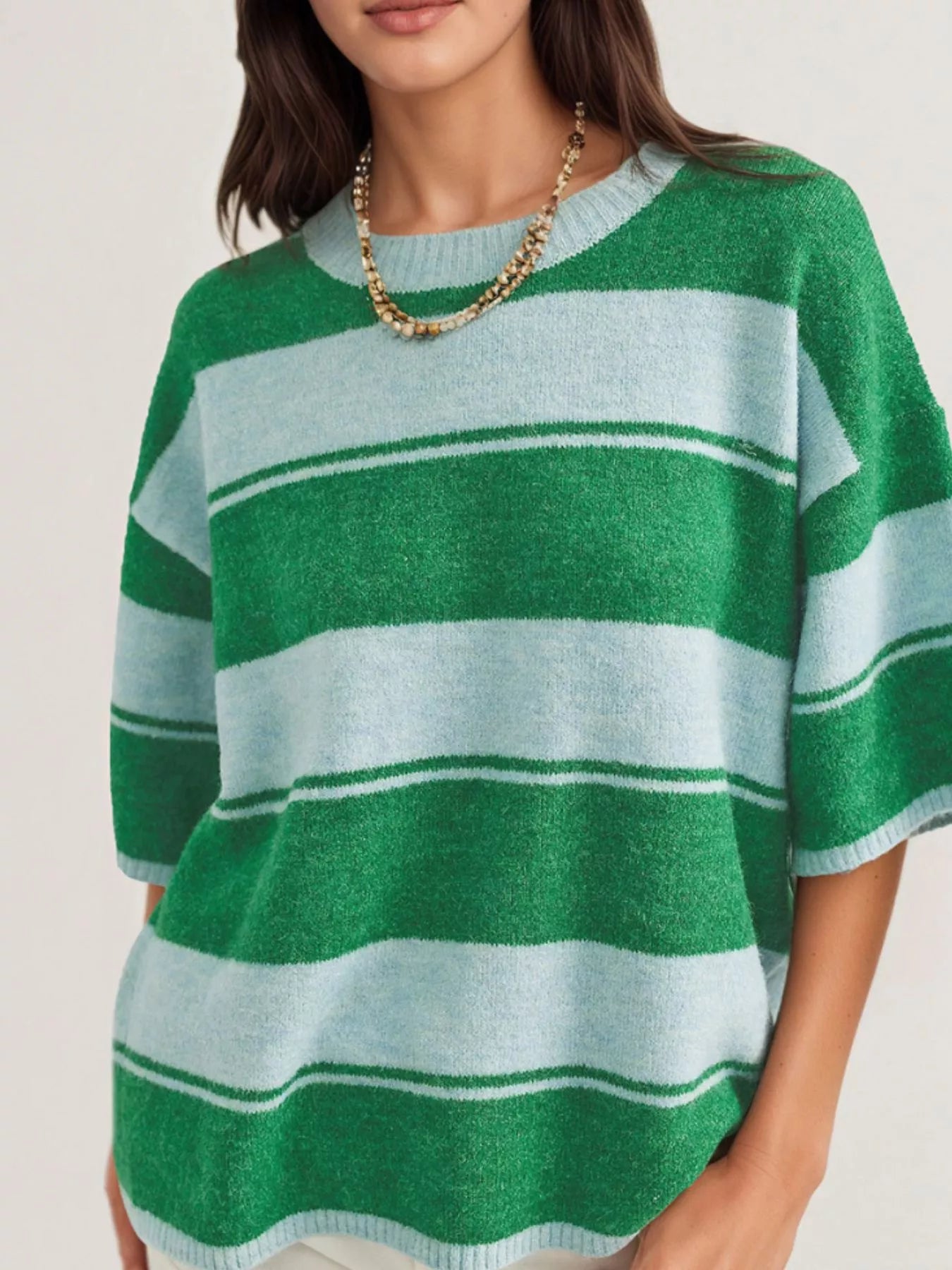 Striped Half Sleeve Sweater