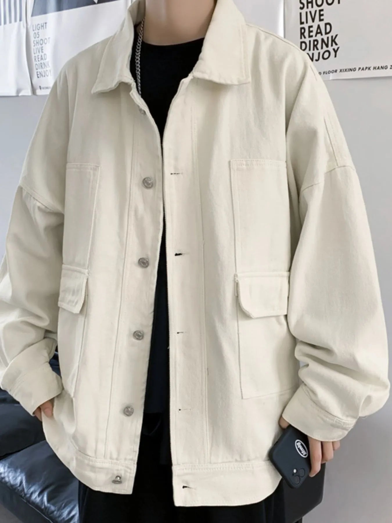Men's Button Up Drop Shoulder Denim Jacket