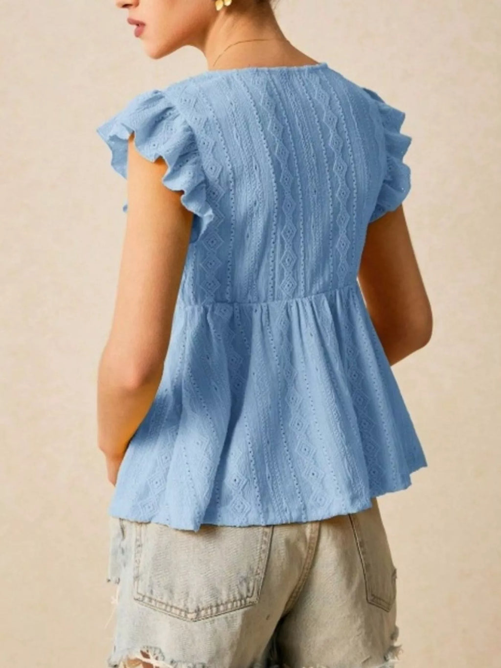 Ruffle Sleeve V-Neck Blouse
