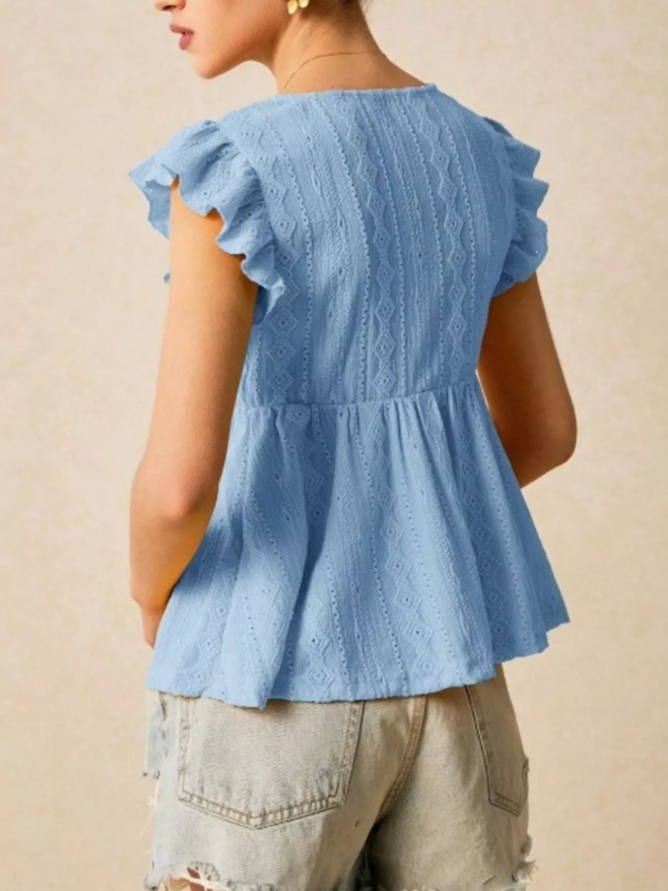 Ruffle Sleeve V-Neck Blouse