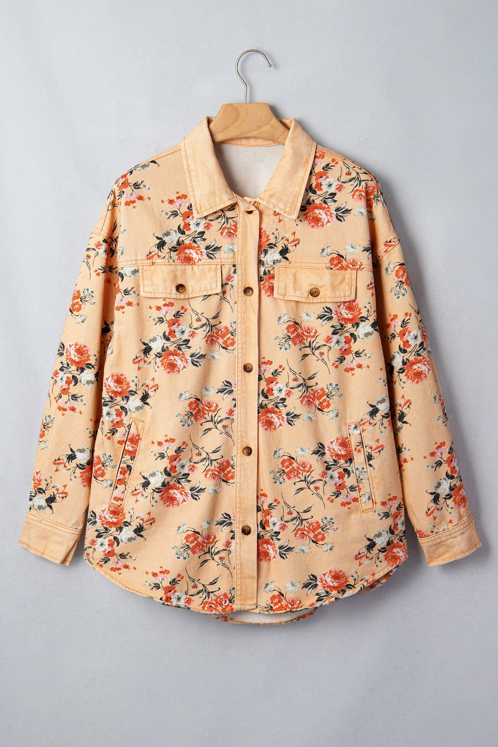 Floral Print Long Sleeve Denim Tunic Jacket