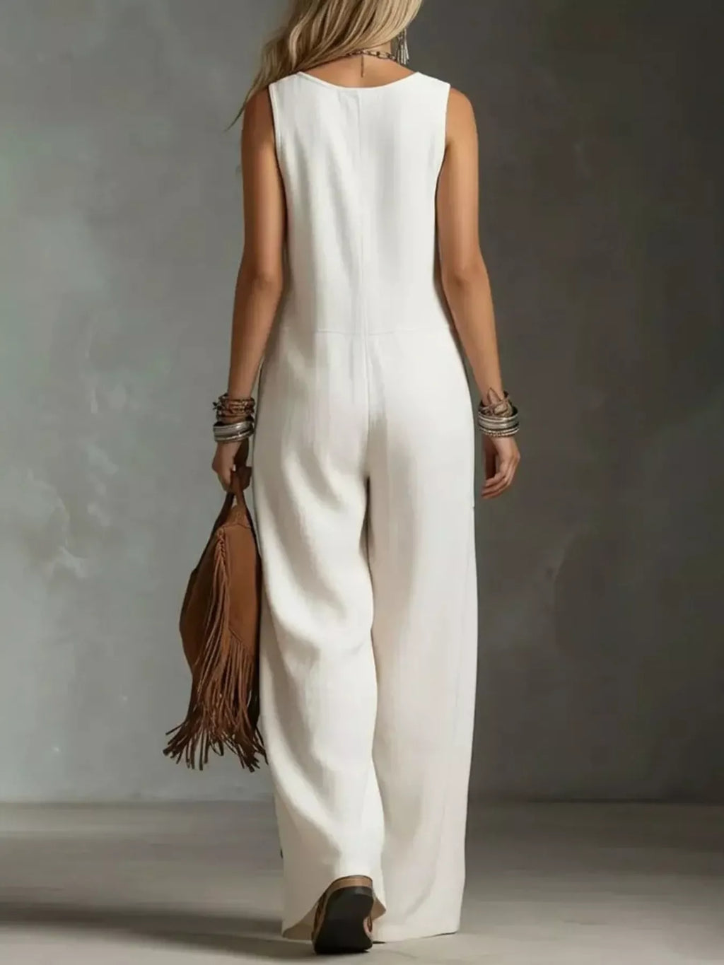 Full Size Sleeveless Button-Down Wide-Leg Jumpsuit Plus Size