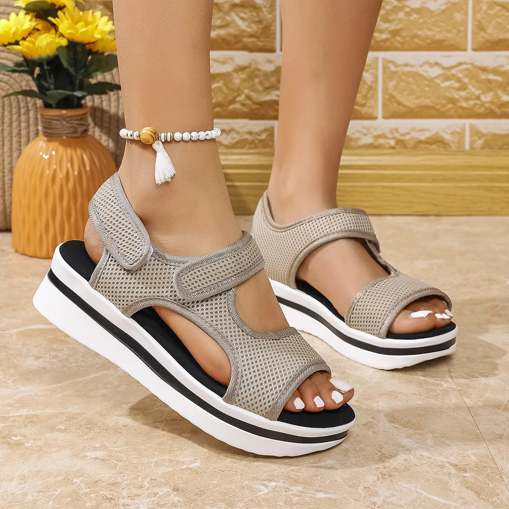 Mesh Open Toe Platform Sandals