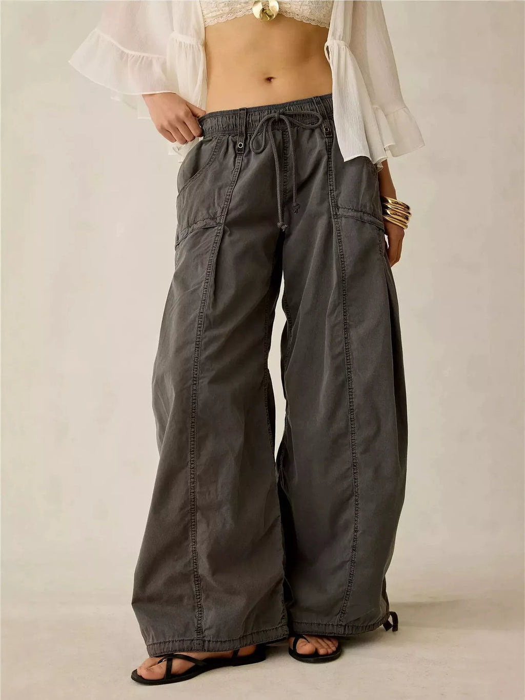 High-Waisted Cargo Wide-Leg Pants