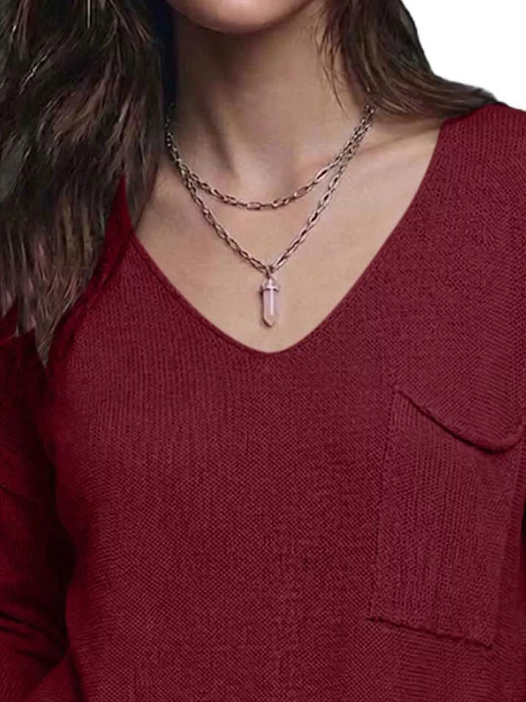 V-Neck Chest Pocket Knit Top
