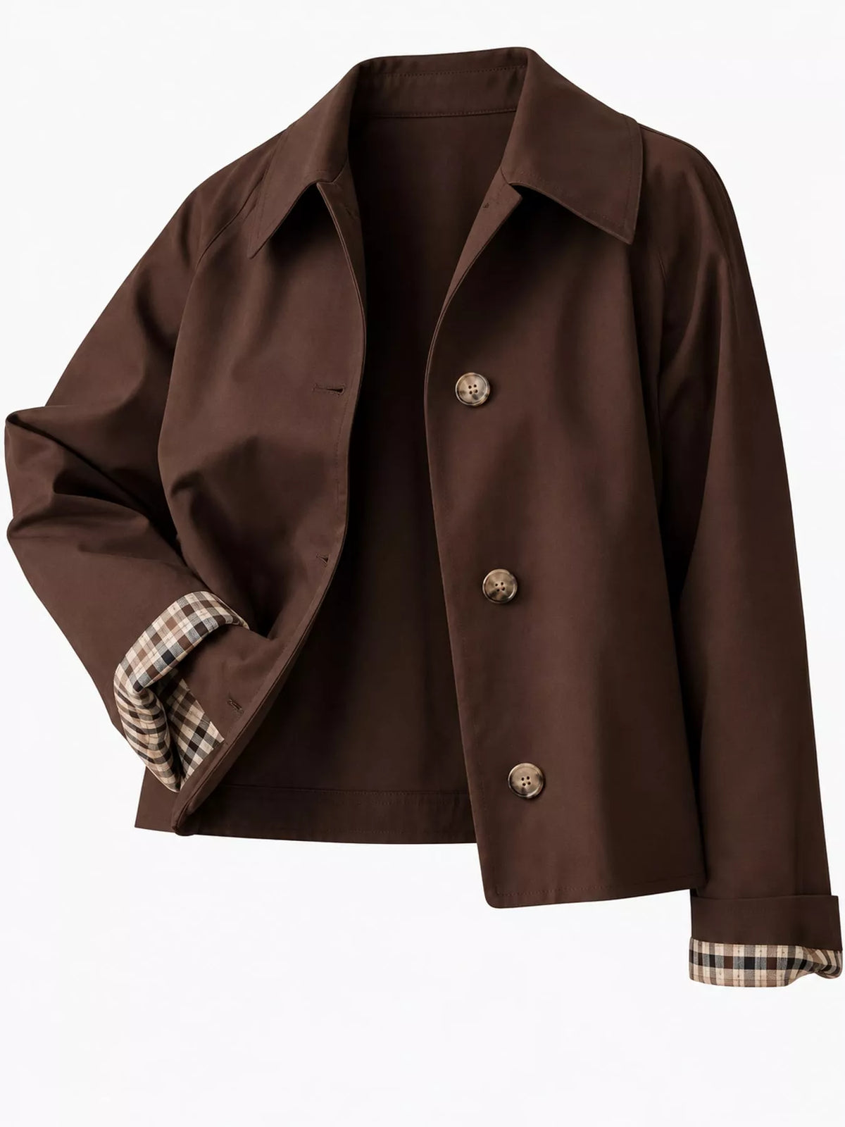 Plaid Cuffs Cropped Trench Outerwear