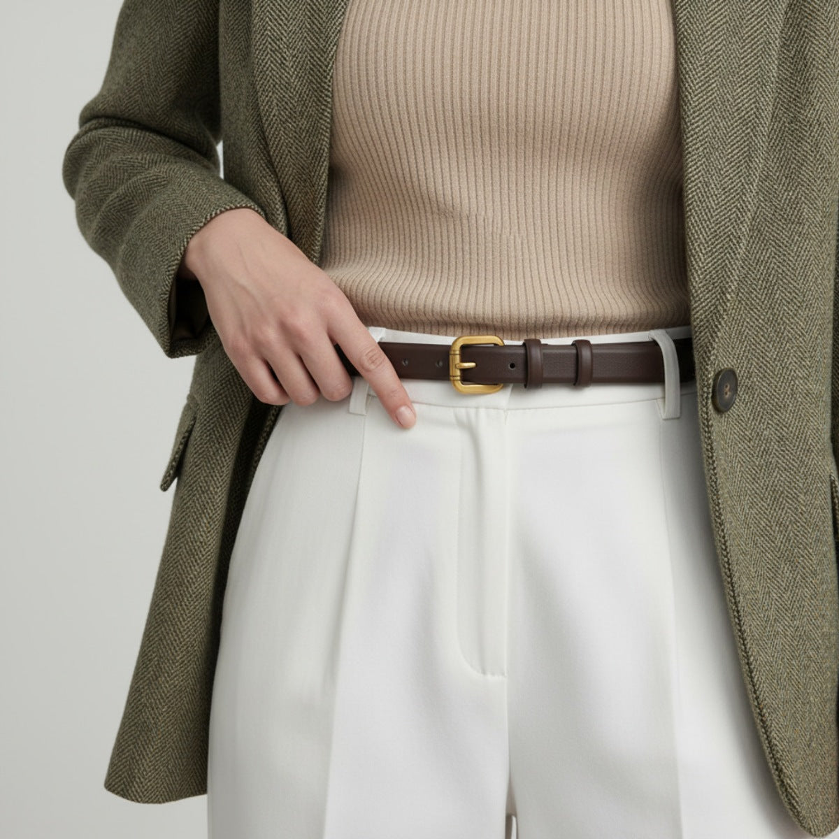 Classic Leather Belt with Golden Buckle