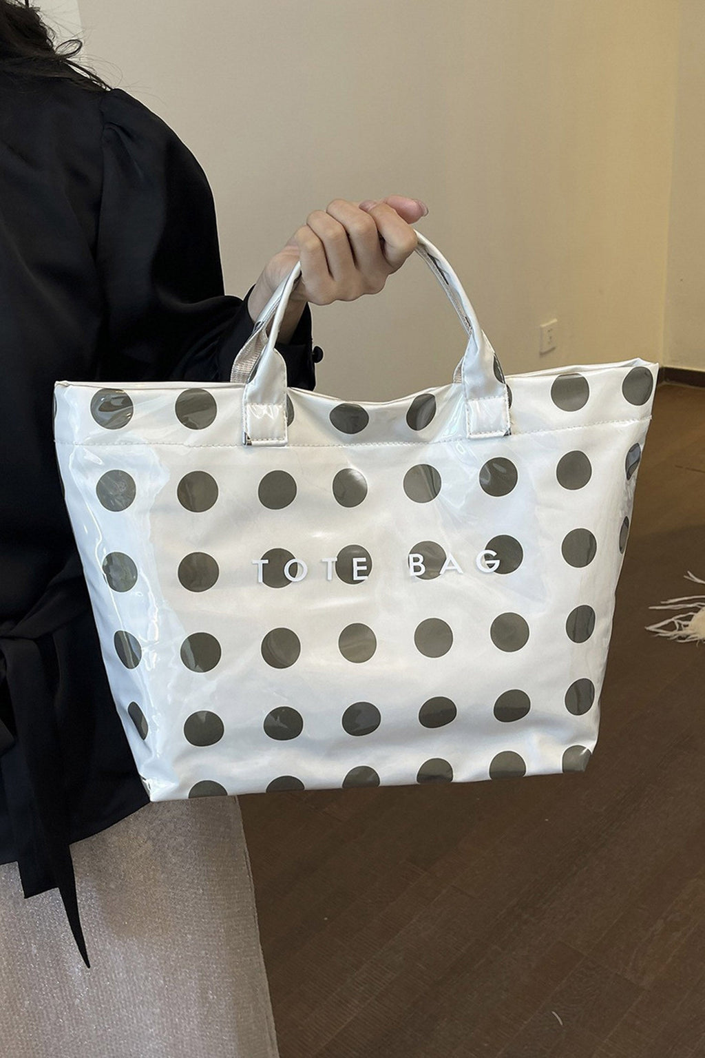 Light Pink Polka Dot Durable Waterproof PVC Tote Bag