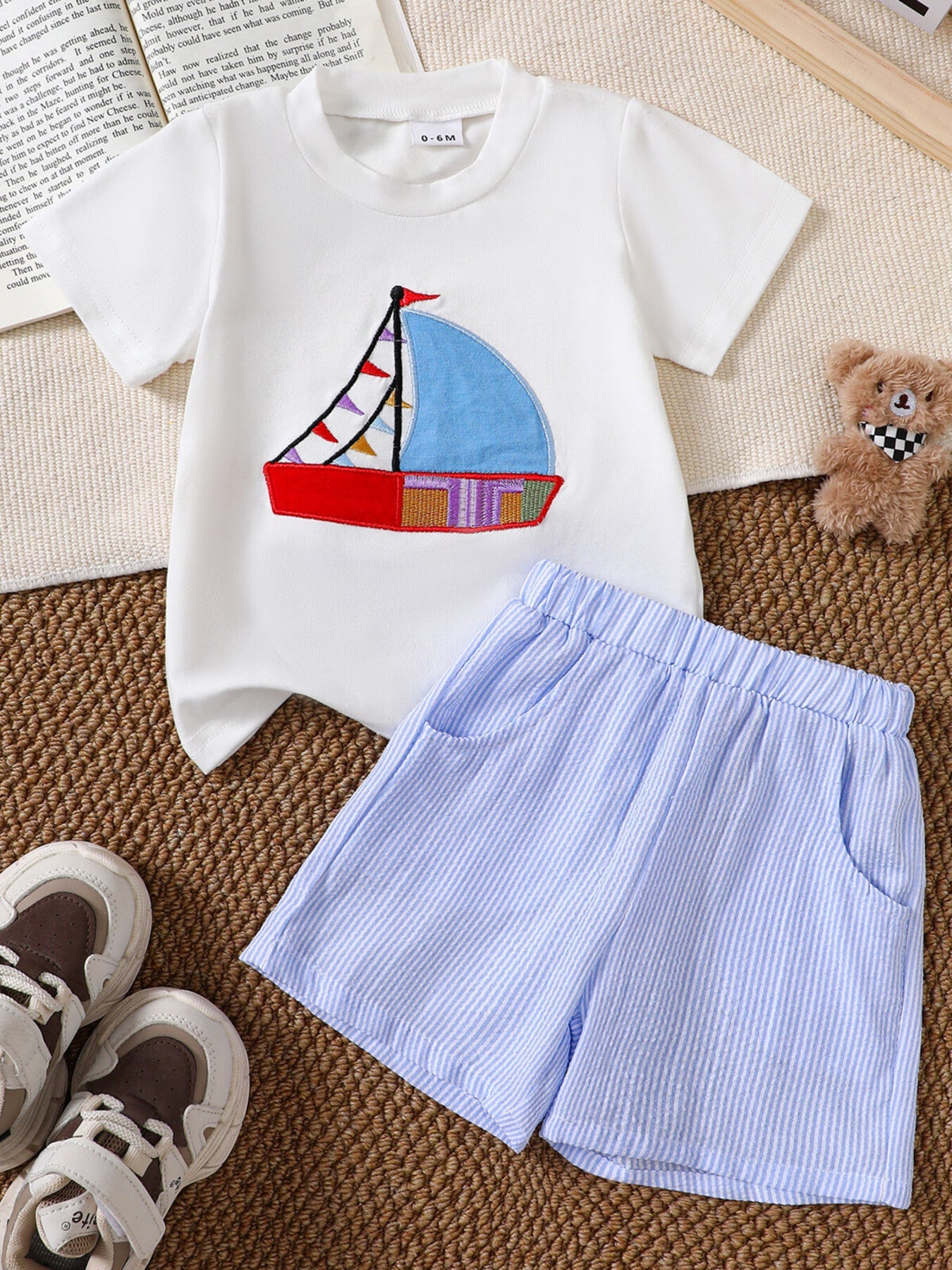 Children's Sailboat Tee and Striped Shorts Set
