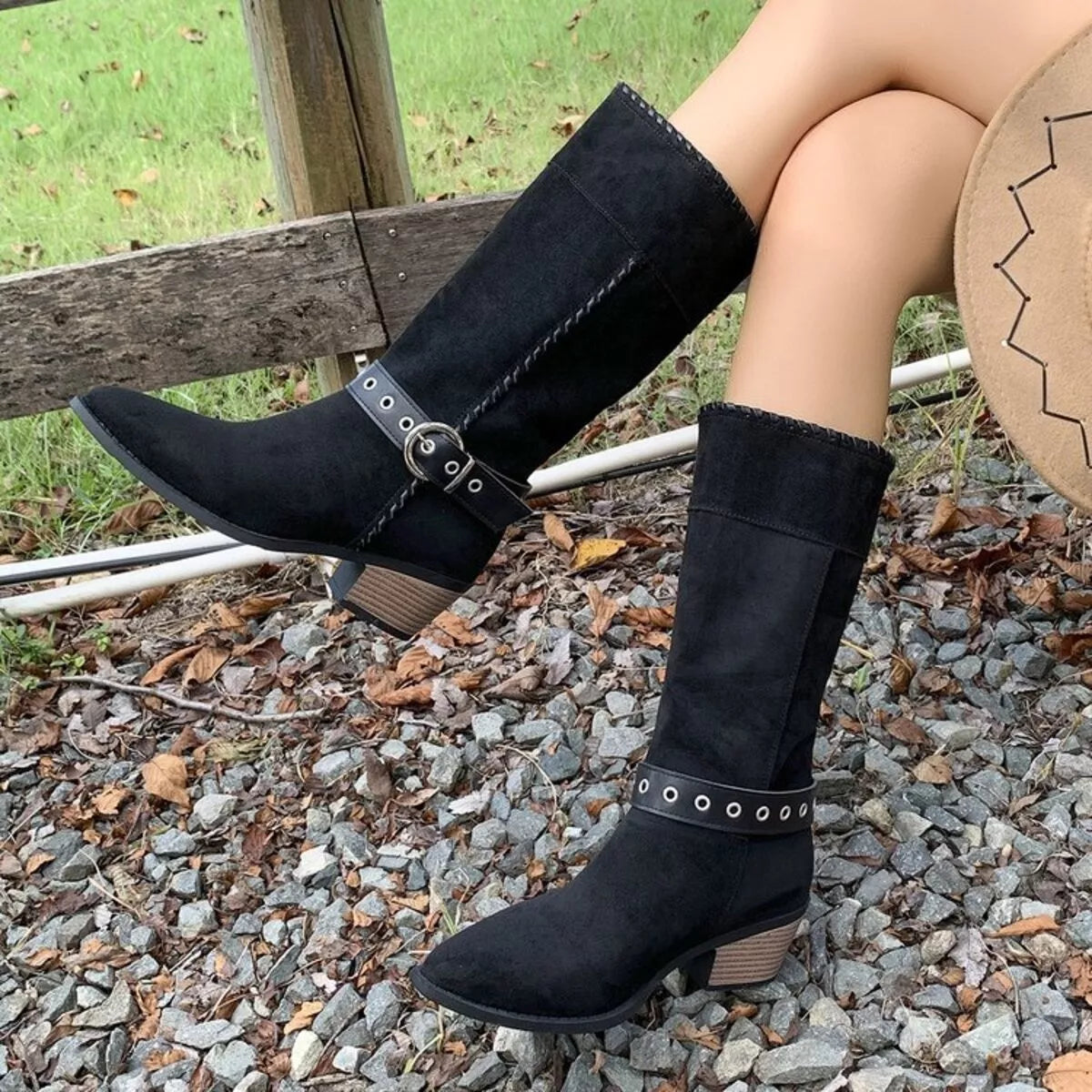 Point Toe Block Heels Boots
