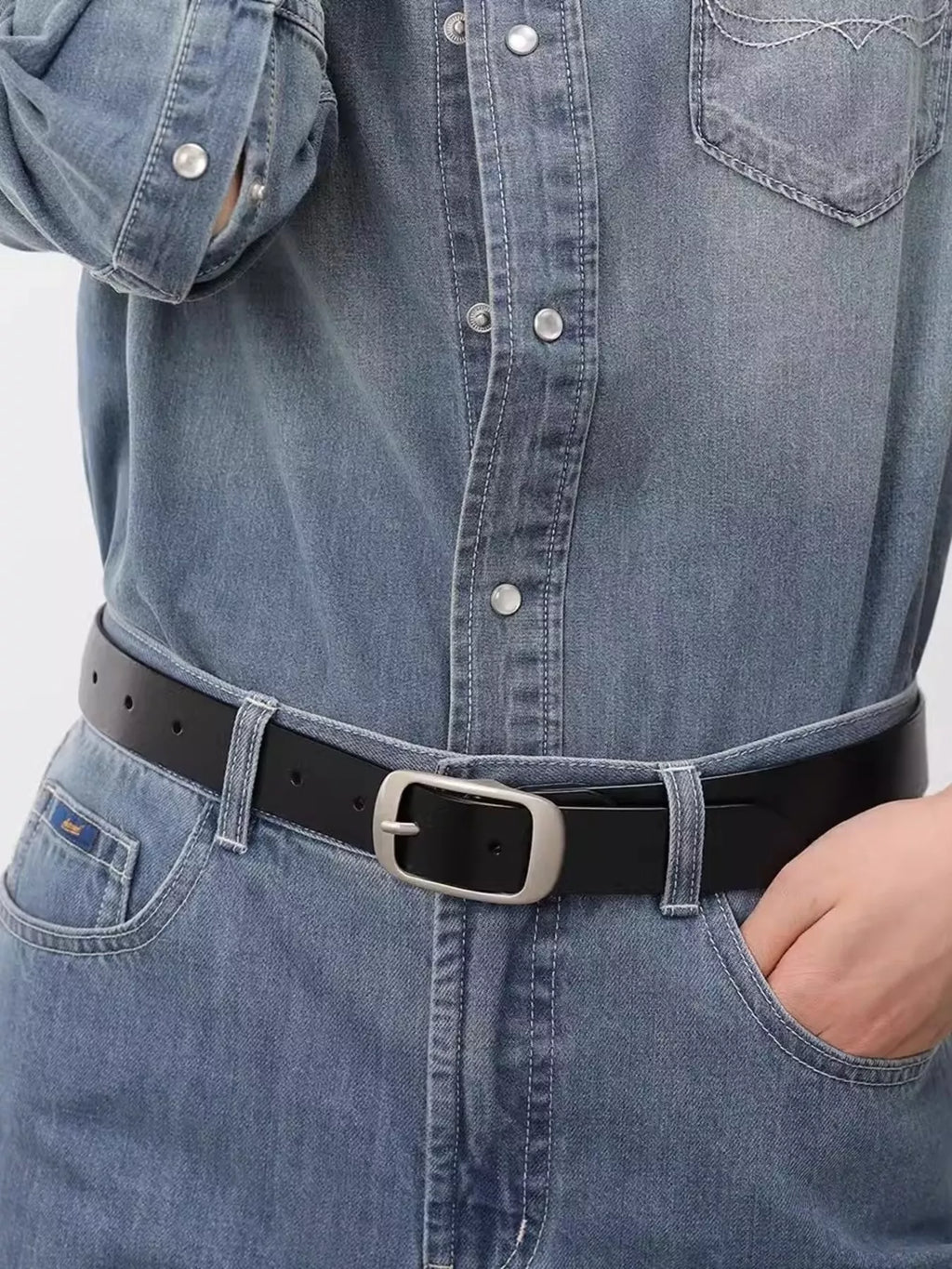 Leather Belt with Silver Buckle