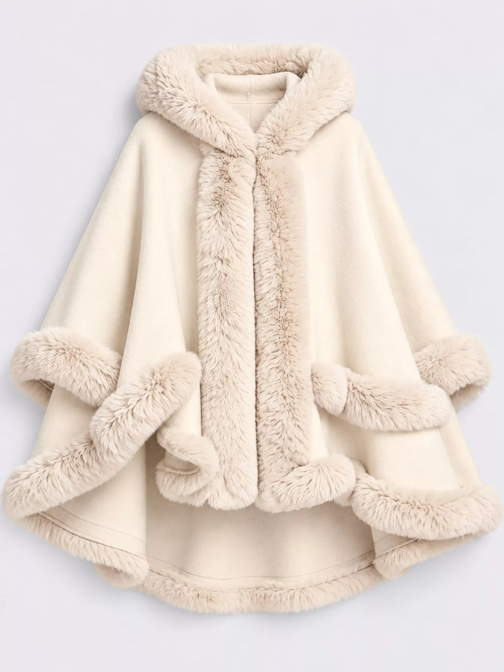 Faux Fur Trimmed Hooded Cape