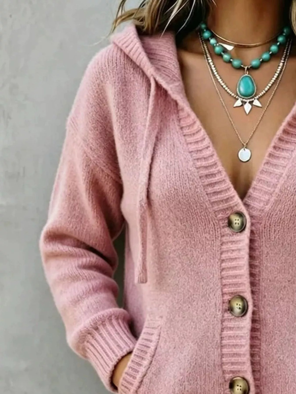 Hooded Button-Down Knit Cardigan