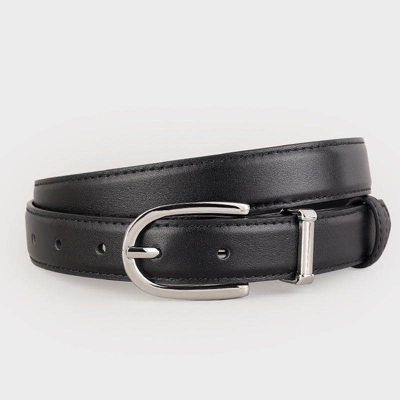 Classic Leather Belt with Silver Buckle