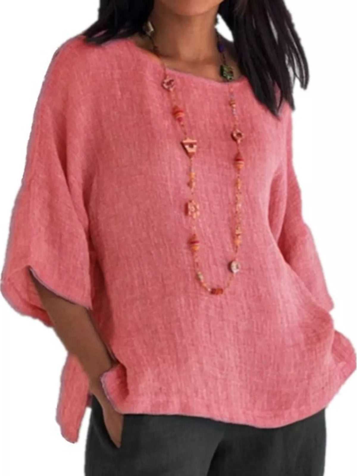 Full Size Loose Fit Linen Blend Blouse Plus Size