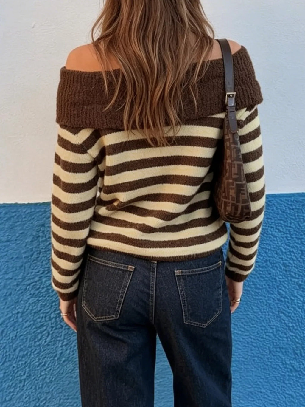 Off-Shoulder Striped Knit Top