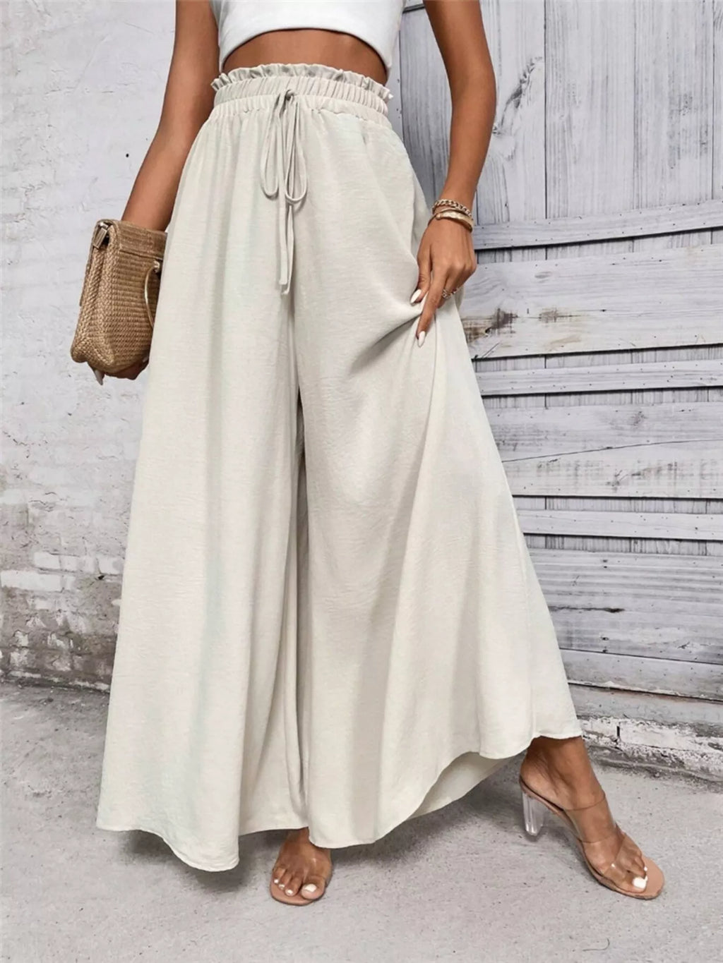 Wide Leg Drawstring Waist Casual Pants